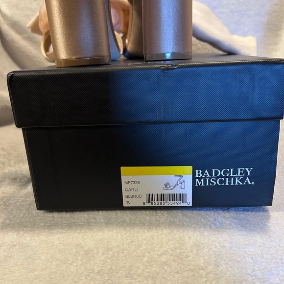 BADGLEY MISCHKA Carli Satin Tulle Rose Ankle-Strap Sandals in Blush Nude Sz 10 - Picture 15 of 15